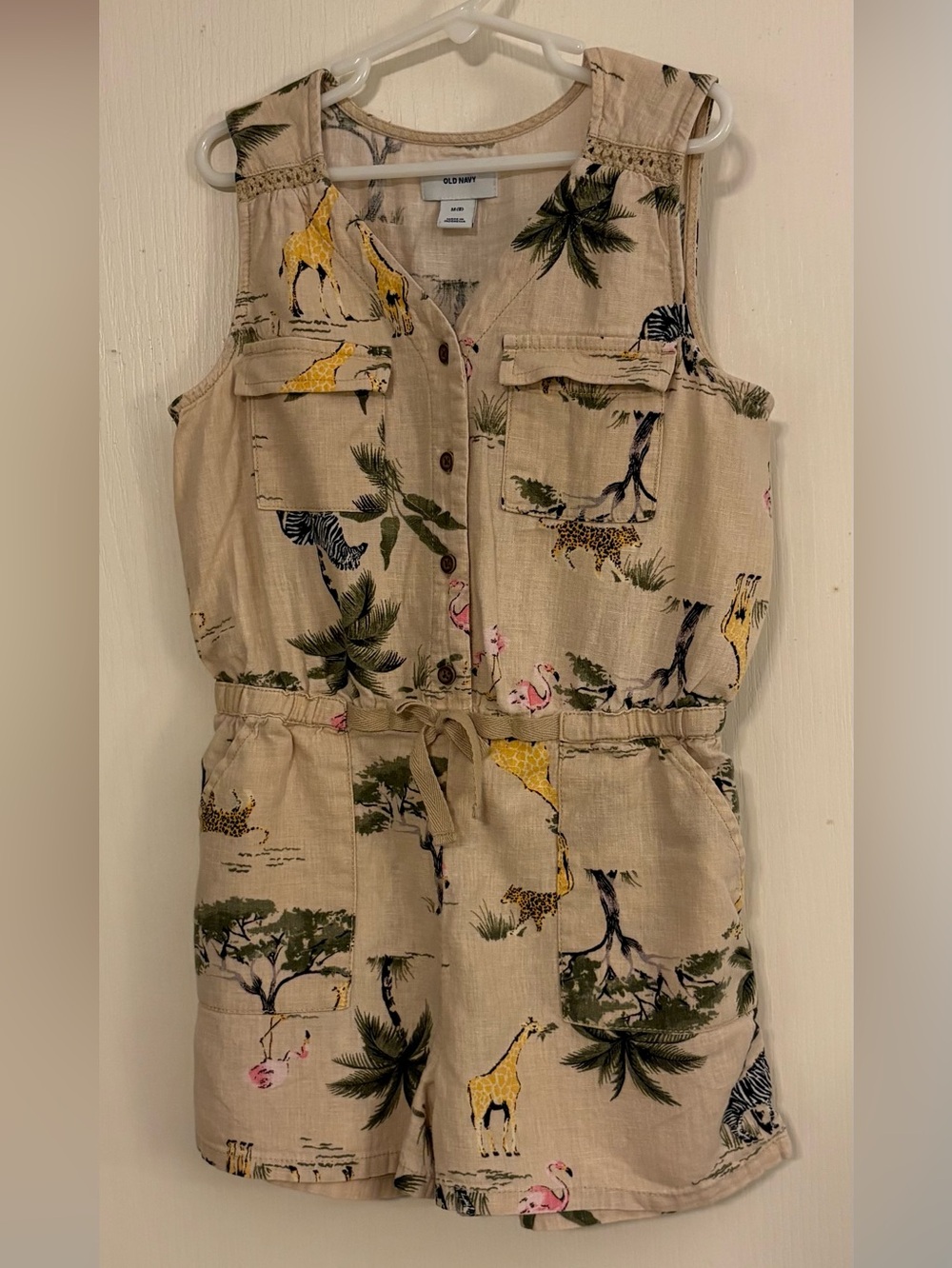 Girls Old Navy Safari Print Linen Romper, size 8